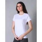 Generic Women's Cotton Blended Solid U-Neck Half Sleeve T-Shirt (Off_White) - Image 3