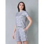 Generic Women's Cotton Blended Printed Round Neck Half Sleeve Top - Shorts Set (Grey) - Image 3