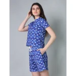 Generic Women's Cotton Blended Printed Round Neck Half Sleeve Top - Shorts Set (Blue) - Image 3