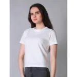 Generic Women's Cotton Solid Closure Neck Half Sleeve T-Shirt (Off_White) - Image 3