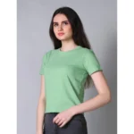 Generic Women's Cotton Solid Closure Neck Half Sleeve T-Shirt (Mint-Green) - Image 3