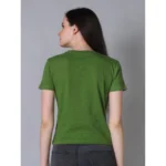 Generic Women's Cotton Solid Closure Neck Half Sleeve T-Shirt (Green) - Image 4