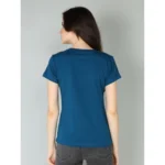 Generic Women's Cotton Blended Solid Sweetheart Half Sleeve T-Shirt (Blue) - Image 4