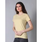 Generic Women's Cotton Blended Solid U-Neck Half Sleeve T-Shirt (Beige) - Image 3