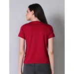 Generic Women's Cotton Blended Solid Round Neck Half Sleeve T-Shirt (Maroon) - Image 4