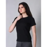 Generic Women's Cotton Blended Solid Round Neck Half Sleeve T-Shirt (Black) - Image 3