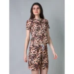 Generic Women's Cotton Blended Printed Round Neck Half Sleeve Top - Shorts Set (Peach) - Image 3