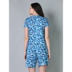 Generic Women's Cotton Blended Printed Round Neck Half Sleeve Top - Shorts Set (SkyBlue) - Image 4