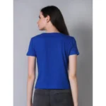 Generic Women's Cotton Solid Closure Neck Half Sleeve T-Shirt (Blue) - Image 4