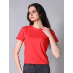 Generic Women's Cotton Solid Closure Neck Half Sleeve T-Shirt (Dark-Red) - Image 3