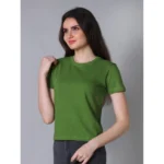 Generic Women's Cotton Solid Closure Neck Half Sleeve T-Shirt (Green) - Image 3