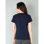 Generic Women's Cotton Blended Solid Sweetheart Half Sleeve T-Shirt (Navy) - Image 4