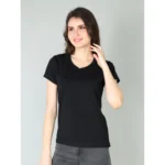 Generic Women's Cotton Blended Solid Sweetheart Half Sleeve T-Shirt (Black) - Image 3