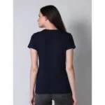 Generic Women's Cotton Blended Solid U-Neck Half Sleeve T-Shirt (Navy) - Image 4