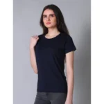 Generic Women's Cotton Blended Solid U-Neck Half Sleeve T-Shirt (Navy) - Image 3