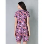Generic Women's Cotton Blended Printed Round Neck Half Sleeve Top - Shorts Set (Purple) - Image 4