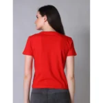 Generic Women's Cotton Solid Closure Neck Half Sleeve T-Shirt (Red) - Image 4