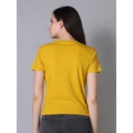 Generic Women's Cotton Solid Closure Neck Half Sleeve T-Shirt (Mustard) - Image 4