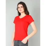 Generic Women's Cotton Blended Solid Sweetheart Half Sleeve T-Shirt (Red) - Image 3