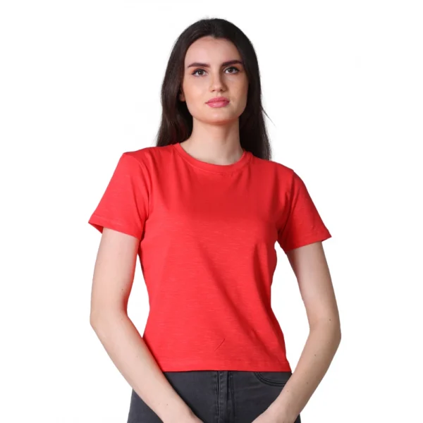 Generic Women's Cotton Solid Closure Neck Half Sleeve T-Shirt (Dark-Red)