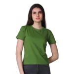 Generic Women's Cotton Solid Closure Neck Half Sleeve T-Shirt (Green)