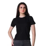 Generic Women's Cotton Solid Closure Neck Half Sleeve T-Shirt (Black)