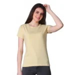 Generic Women's Cotton Blended Solid U-Neck Half Sleeve T-Shirt (Beige)
