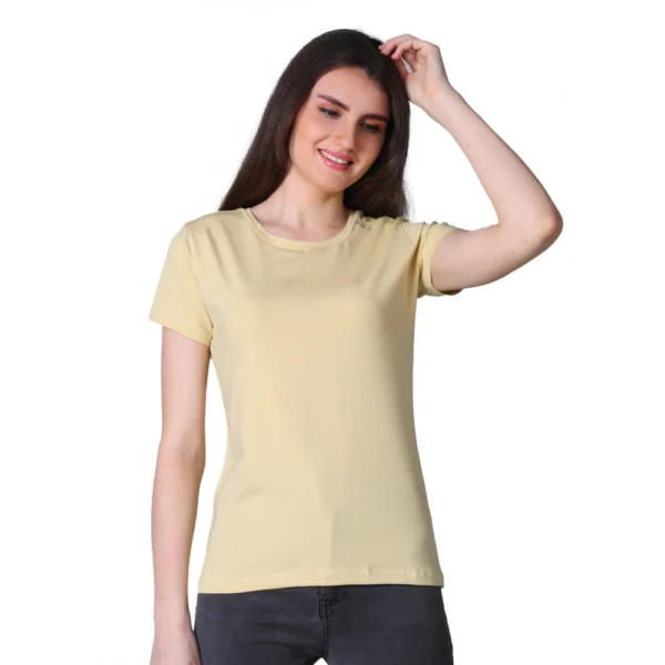 Generic Women's Cotton Blended Solid U-Neck Half Sleeve T-Shirt (Beige)