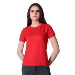 Generic Women's Cotton Blended Solid Round Neck Half Sleeve T-Shirt (Red)