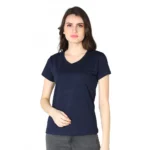 Generic Women's Cotton Blended Solid Sweetheart Half Sleeve T-Shirt (Navy)