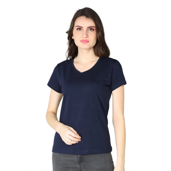 Generic Women's Cotton Blended Solid Sweetheart Half Sleeve T-Shirt (Navy)