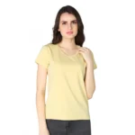 Generic Women's Cotton Blended Solid Sweetheart Half Sleeve T-Shirt (Beige)
