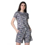 Generic Women's Cotton Blended Printed Round Neck Half Sleeve Top - Shorts Set (Multicolor)