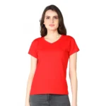 Generic Women's Cotton Blended Solid Sweetheart Half Sleeve T-Shirt (Red)