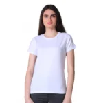 Generic Women's Cotton Blended Solid U-Neck Half Sleeve T-Shirt (Off_White)