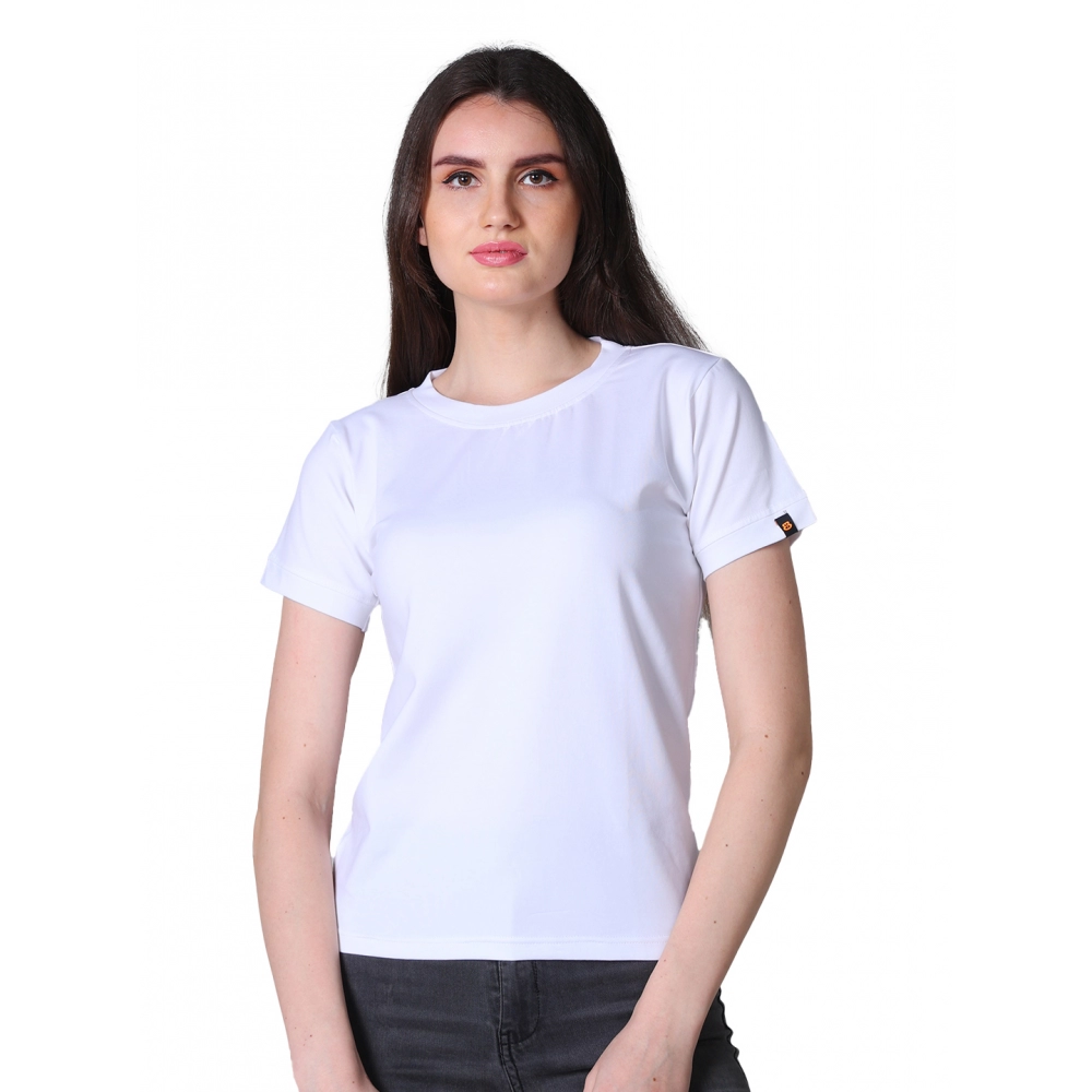 White Cotton Blend Half Sleeve T-Shirt for Women