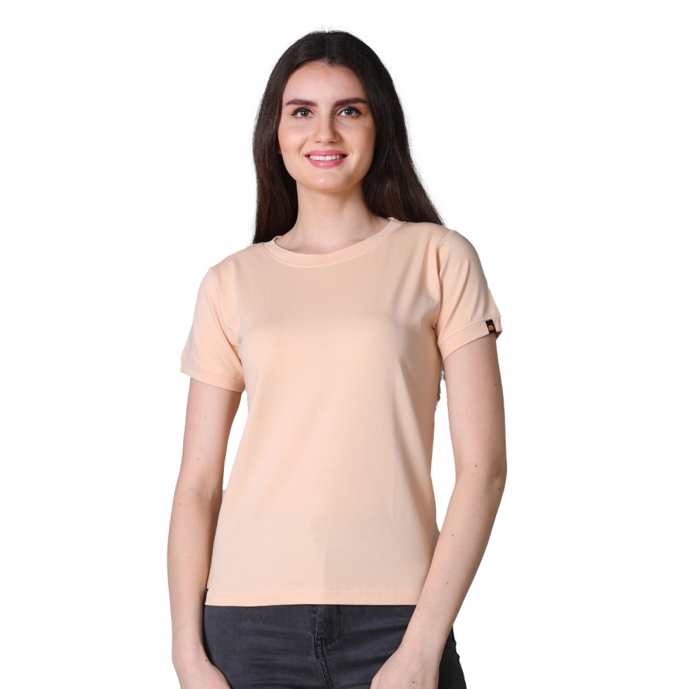 Peach Cotton Blend Half Sleeve T-Shirt for Women