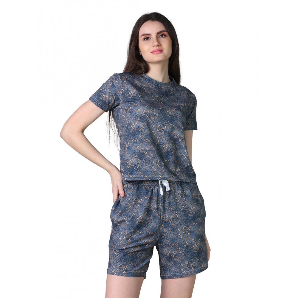 54090134558_47fa84e451_o_d-1000x1000-1.webp Generic Women's Cotton Blended Printed Round Neck Half Sleeve Top - Shorts Set (Blue) - Image 1