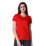 Generic Women's Cotton Blended Solid U-Neck Half Sleeve T-Shirt (Red)