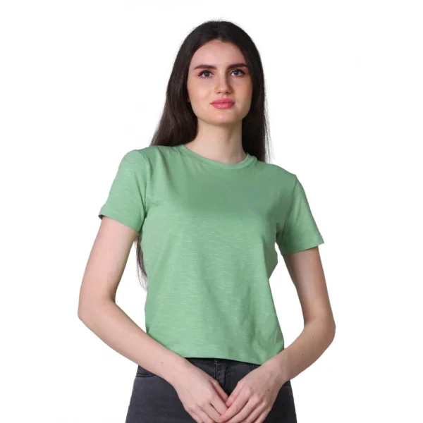 Generic Women's Cotton Solid Closure Neck Half Sleeve T-Shirt (Mint-Green)