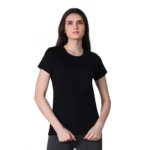 Generic Women's Cotton Blended Solid U-Neck Half Sleeve T-Shirt (Black)