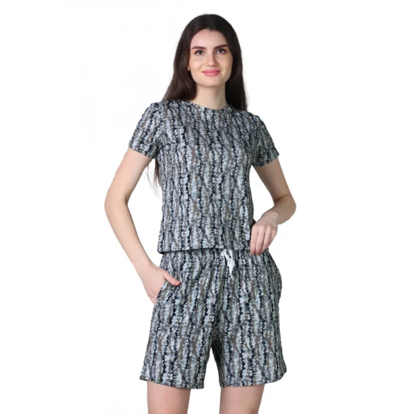 Generic Women's Cotton Blended Printed Round Neck Half Sleeve Top - Shorts Set (Multicolor)