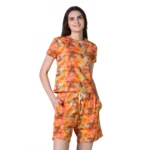 Generic Women's Cotton Blended Printed Round Neck Half Sleeve Top - Shorts Set (Yellow)