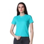 Generic Women's Cotton Solid Closure Neck Half Sleeve T-Shirt (SeaGreen)