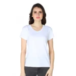 Generic Women's Cotton Blended Solid Sweetheart Half Sleeve T-Shirt (White)