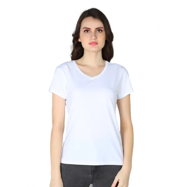 Generic Women's Cotton Blended Solid Sweetheart Half Sleeve T-Shirt (White)