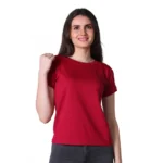 Maroon Cotton Blend Half Sleeve T-Shirt for Women