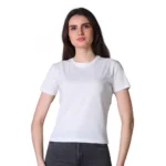 Generic Women's Cotton Solid Closure Neck Half Sleeve T-Shirt (Off_White)