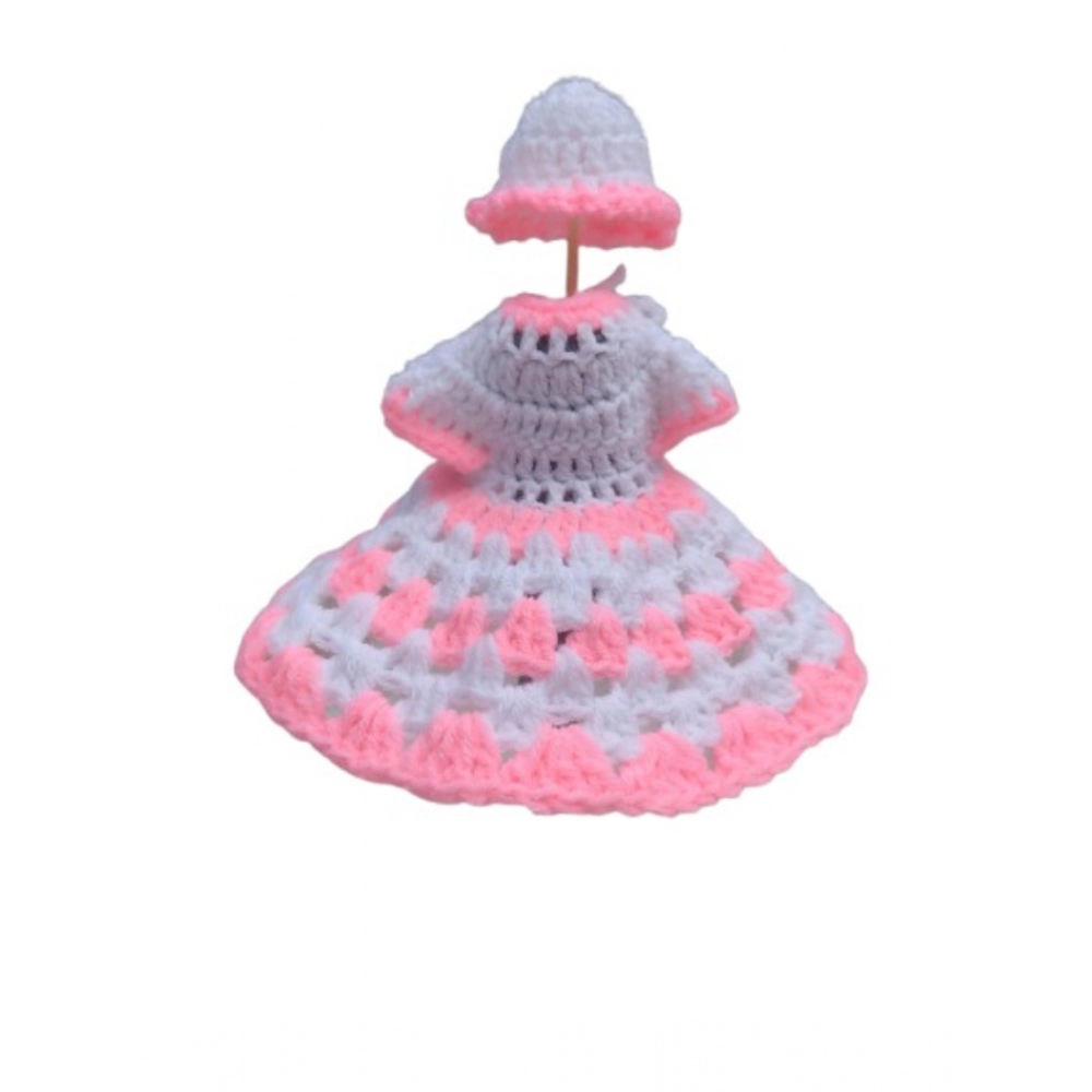 White and Baby Pink Laddu Gopal Tharad dress for idol size 0-6