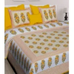 Generic Cotton Printed Queen Size Bedsheet With 2 Pillow Covers (Yellow, 90x100 Inch)